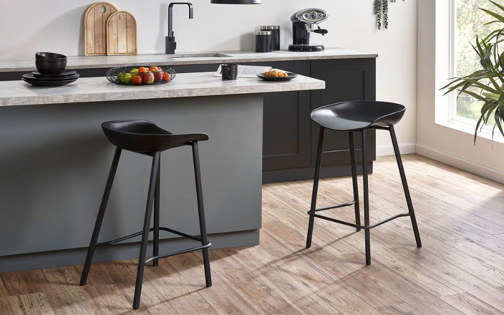 Remi Barstool in Black Finish with Indoor Plant in Kitchen Setting