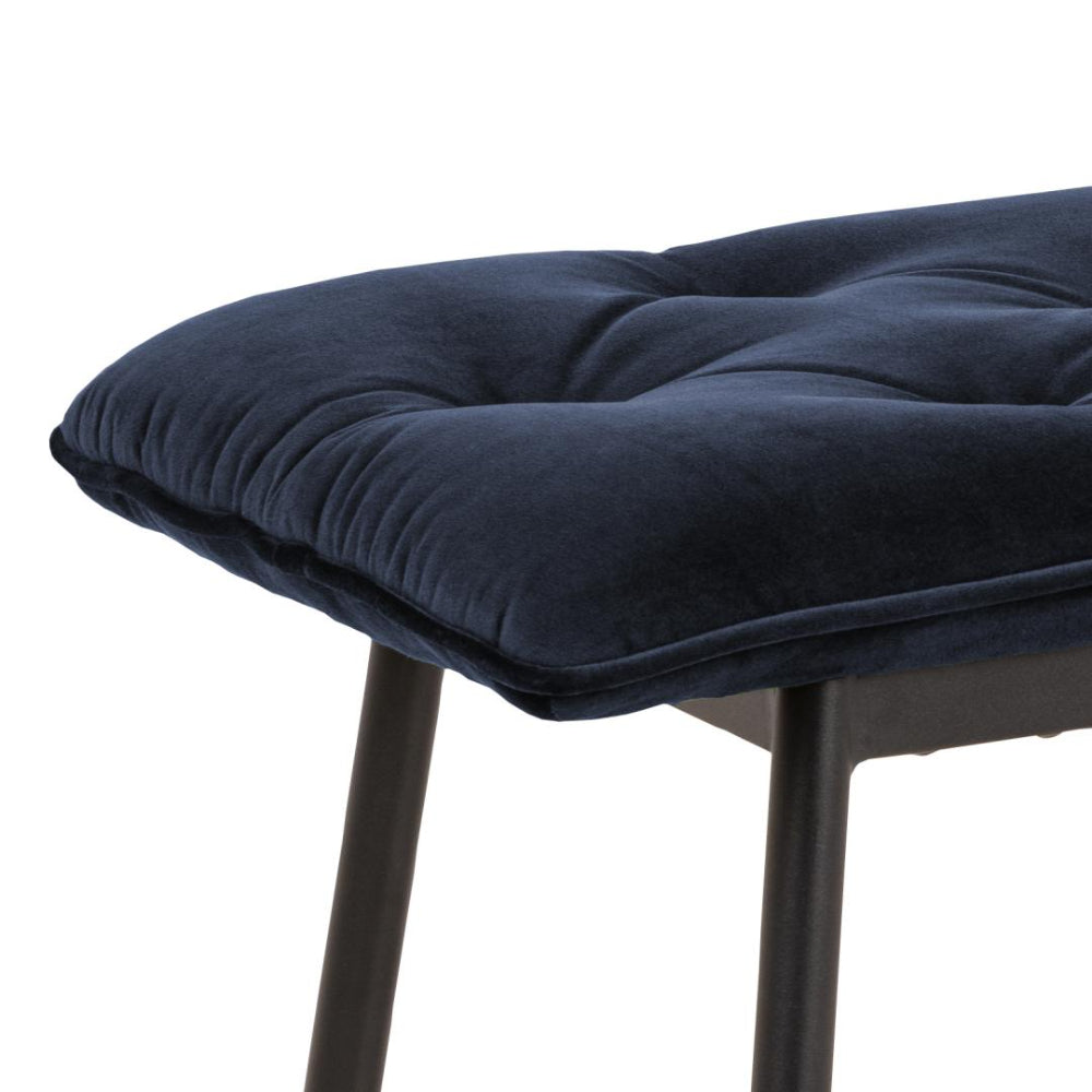 Rica Upholstered Bench Navy Seat Corner Detail