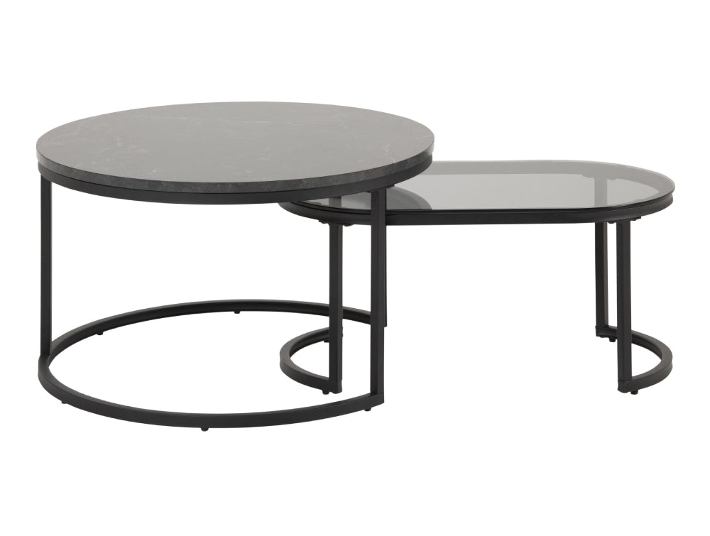 Riva Oval Round Coffee Table Smoked Glass Black Marble 2