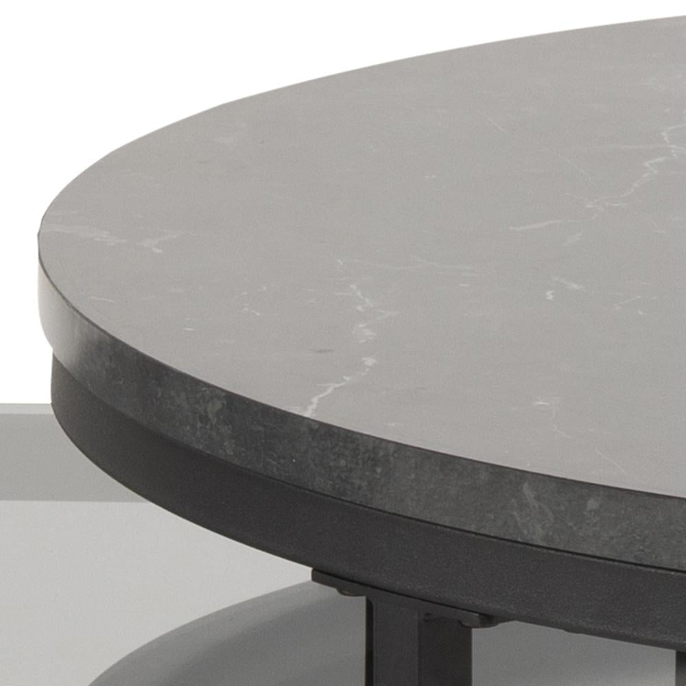 Riva Oval Round Coffee Table Smoked Glass Black Marble Top Detail