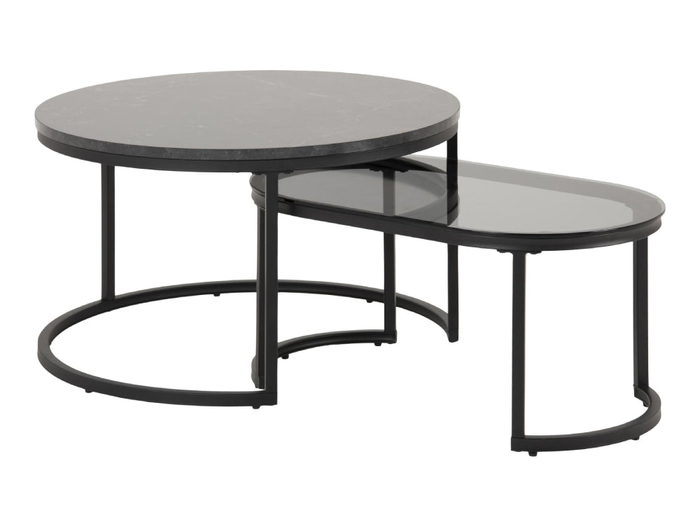 Riva Oval Round Coffee Table Smoked Glass Black Marble