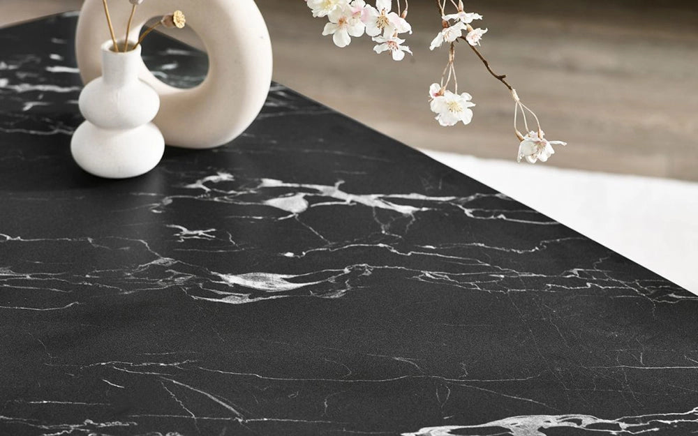 Roma Coffee Table in Black Marble Top Feature