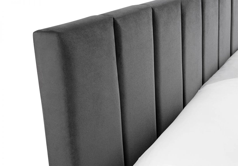 Rosina Velvet Single Size Bed In A Box Grey Backrest Detail