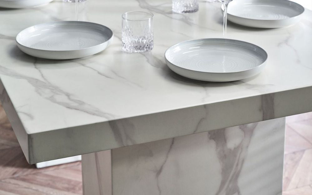Ryker Marble Dining Table White Top Detail