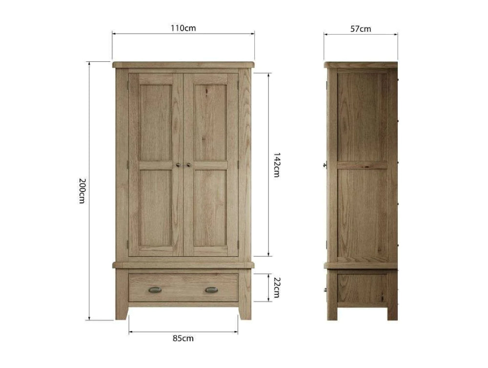 Sadie 2 Door Wardrobe Smoked Oak Dimensions