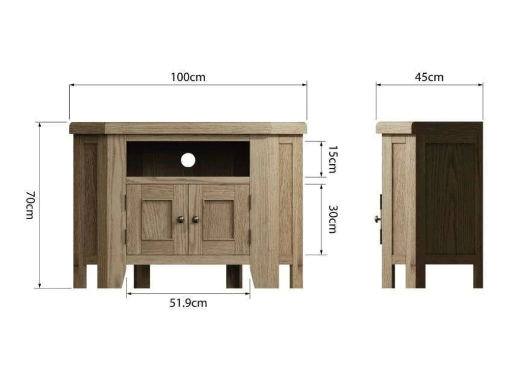 Sadie Corner Media Unit Smoked Oak Dimensions