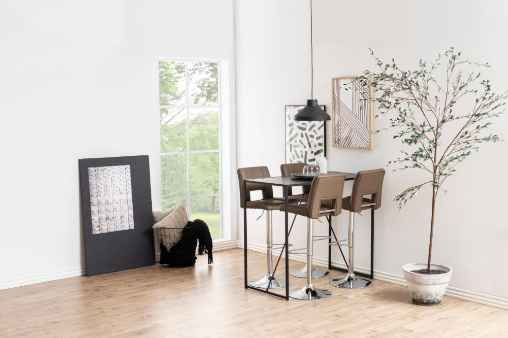 Seattle Bar Table Black with High Stool and Indoor Plant in Breakout Setting