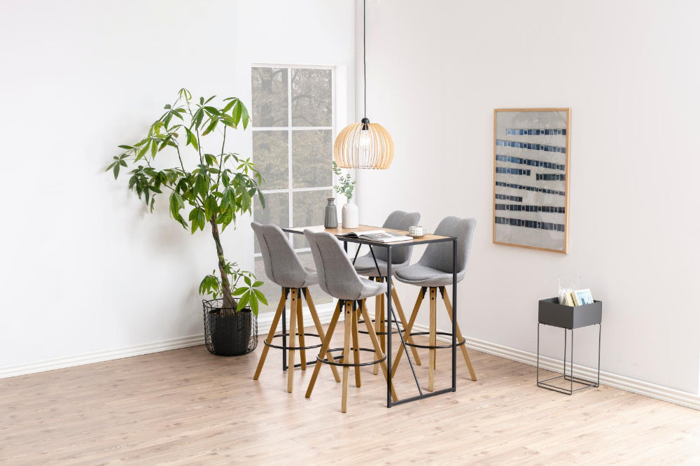 Seattle Bar Table Oak with High Stool and Indoor Plant in Breakout Setting 3