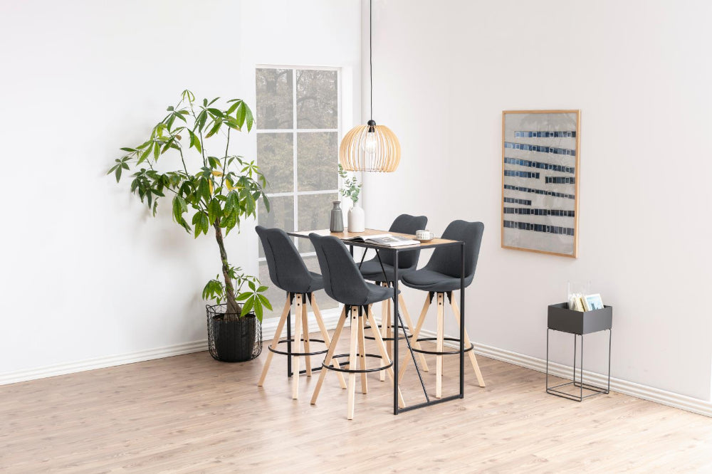 Seattle Bar Table Oak with High Stool and Indoor Plant in Breakout Setting 5