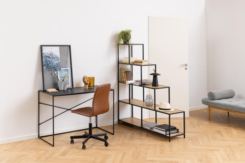 Sierra Bookcase Stepped with Hightop Table and Mobile Chair in Breakout Setting