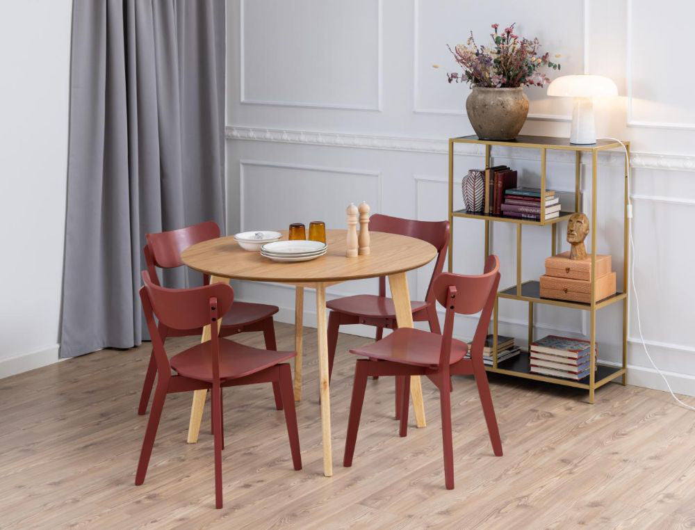 Sierra Round Dining Table Oak with Wooden Chair and Lampshade in Breakout Setting