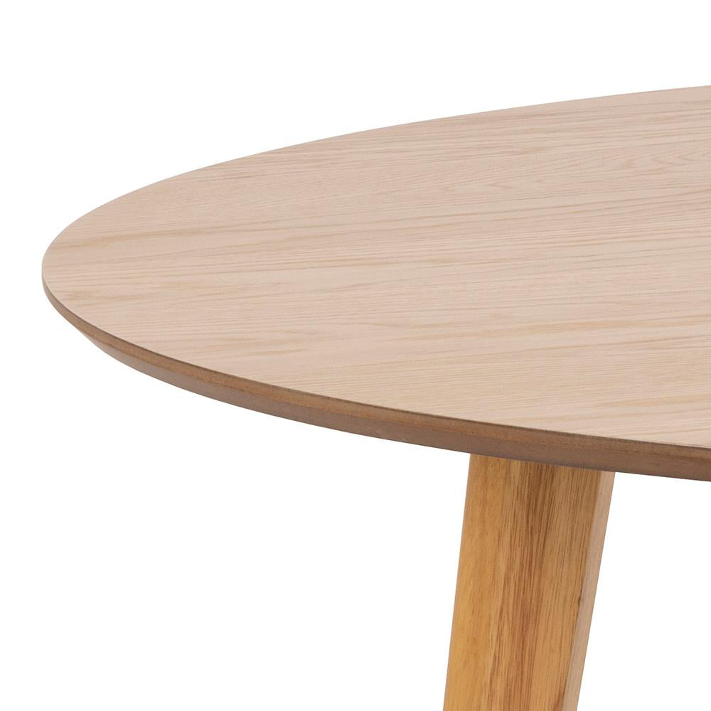 Sierra Round Dining Table in Veneered Oak Top and Rubberwood Matt Oak Legs Top Corner Detail