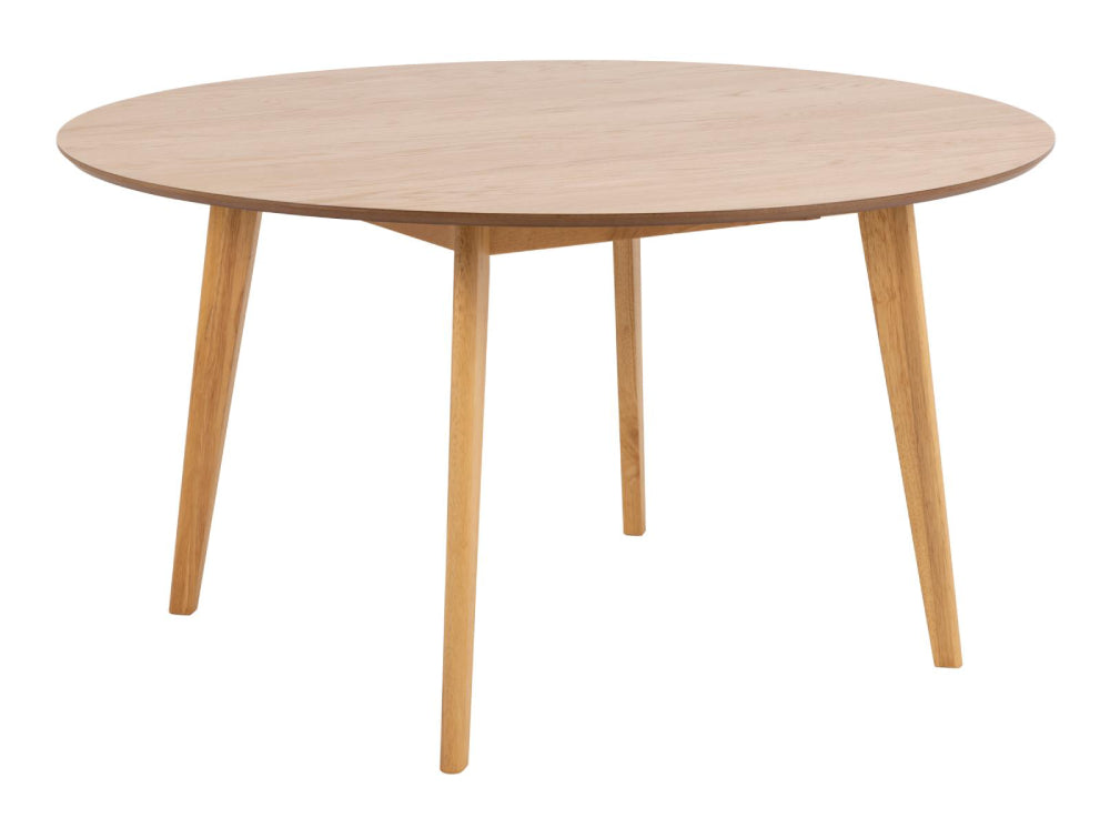 Sierra Round Dining Table in Veneered Oak Top and Rubberwood Matt Oak Legs