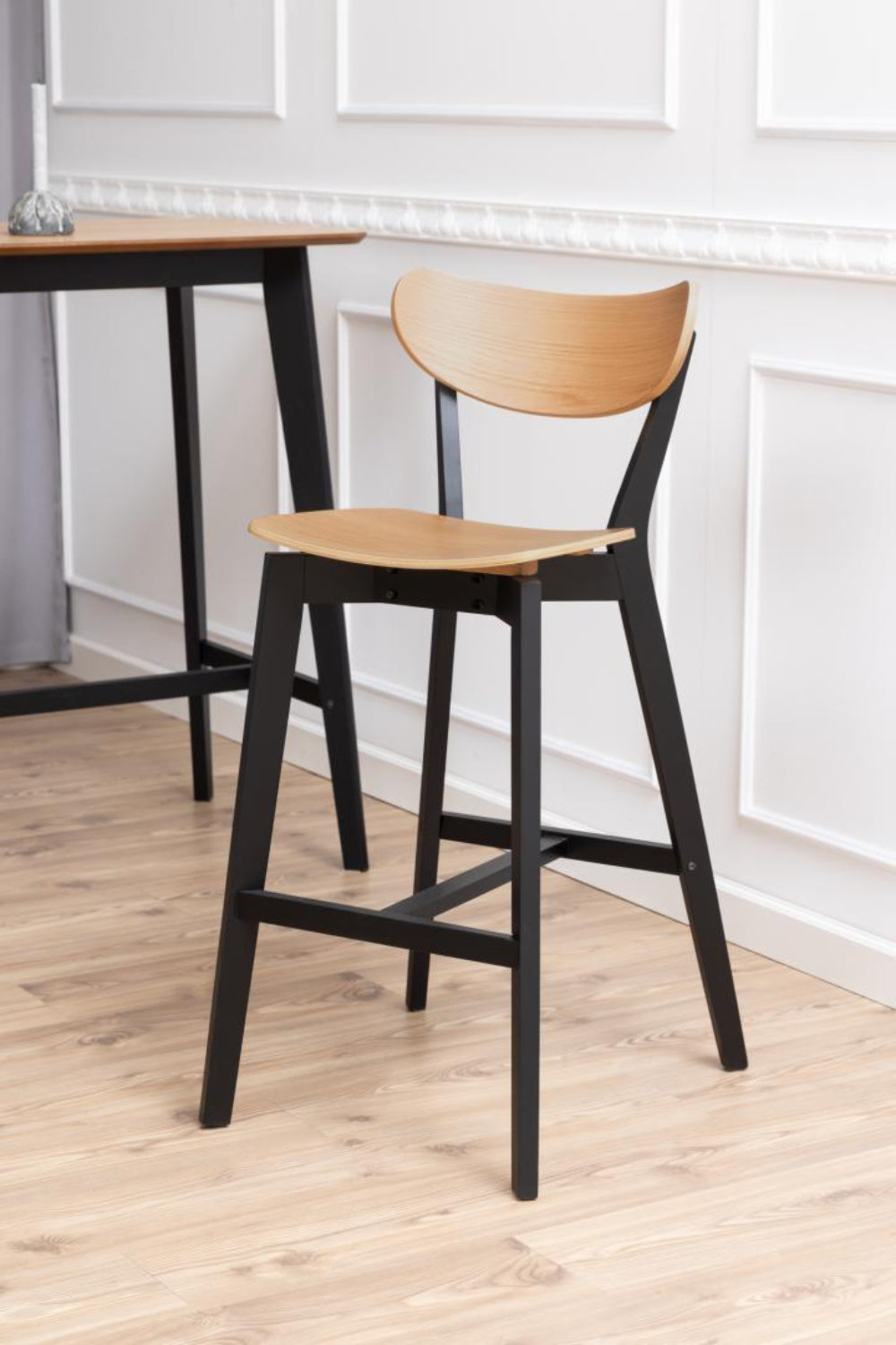 Sierra Wooden Barstool in Veneer Oak Finish in Living Room Setting