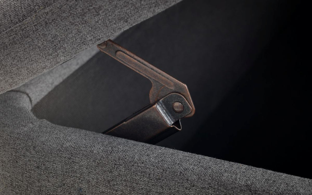 Stellar Upholstered Blanket Box Grey Hinge Detail