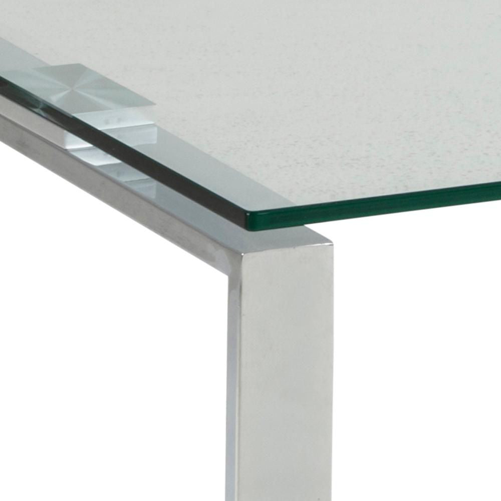 Trina Coffee Table Clear Glass and Chrome Corner Top Detail