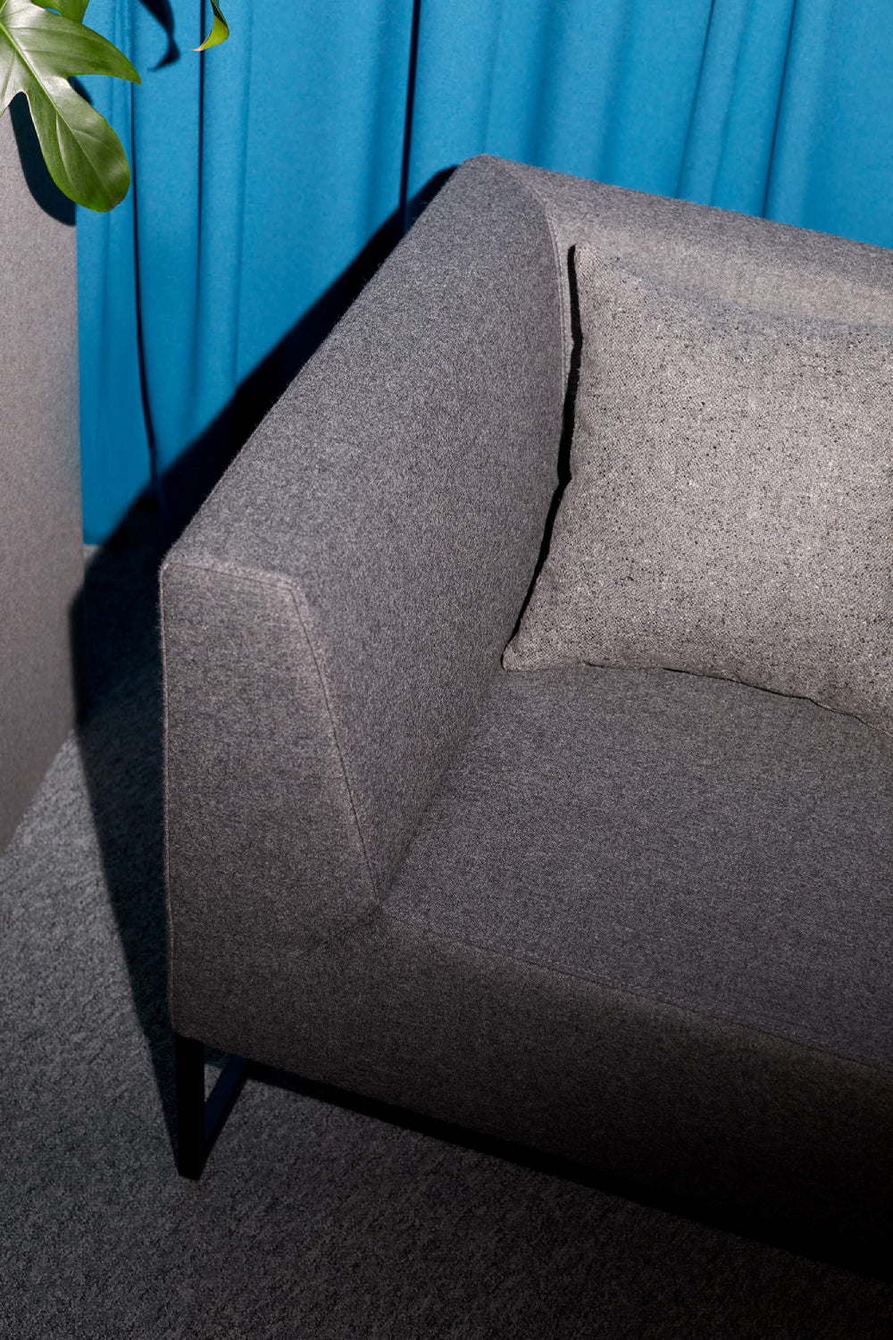 Verso Upholstered Modular Sofa in Grey Finish Armrest Detail