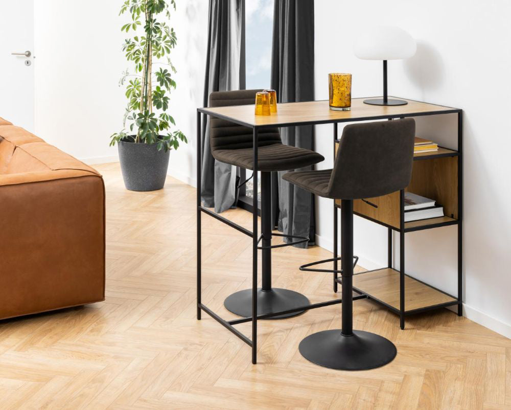 Walt Hall Table Matt Wild Oakwith High Stool and Indoor Plant in Office Setting 3