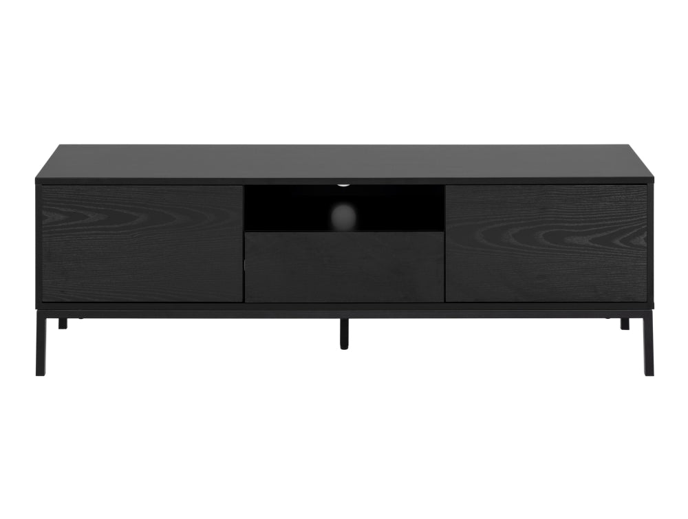 Walt Media TV Unit with 2 Door Drawer Rough Melamine Black 2