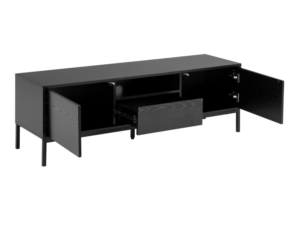 Walt Media TV Unit with 2 Door Drawer Rough Melamine Black 3