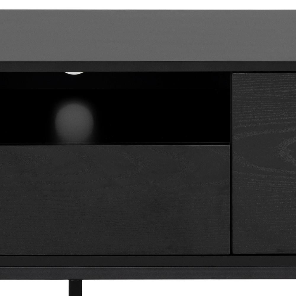 Walt Media TV Unit with 2 Door Drawer Rough Melamine Black Door Detail