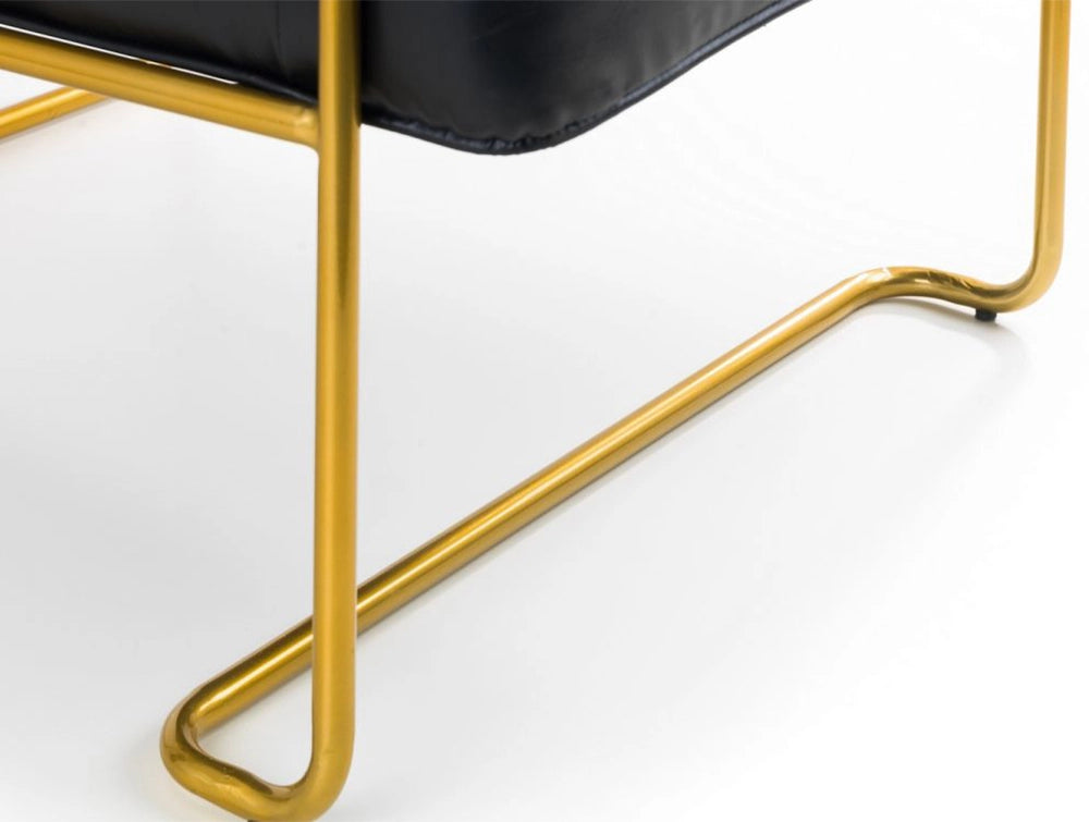William Black Leather Accent Chair with Golden Leg Base Detail